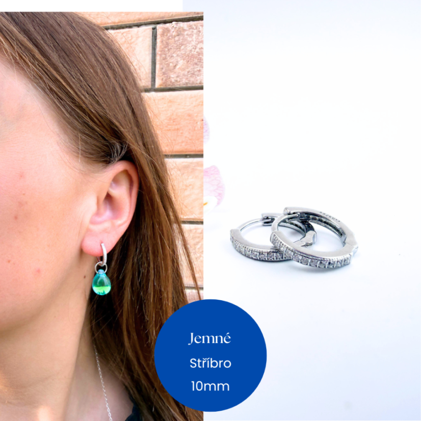 Jemné se zirkony 10mm (rhodiované stříbro) Jemné se zirkony 10mm (rhodiované stříbro)