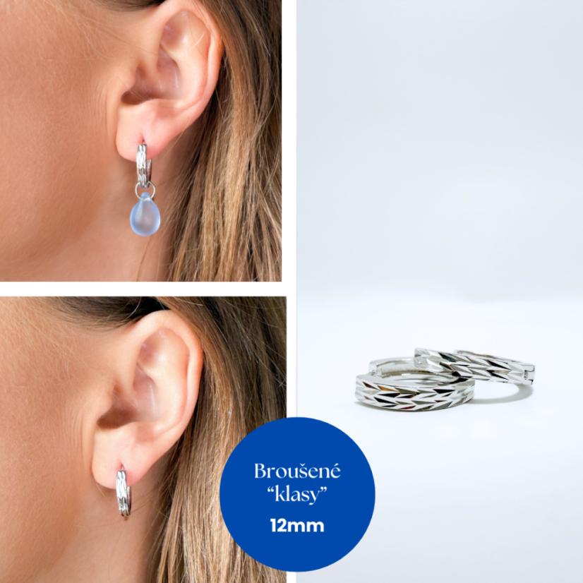 Set náušnic 4v1podle Tebe! - DESIGN KROUŽKU: 12mm Broušené klasy (rhodiované stříbro)