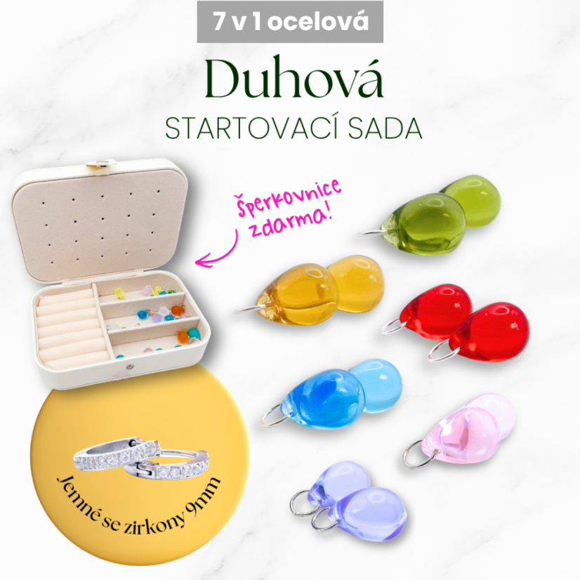 Duhová startovací sada - Chirurgická ocel se šperkovnicí zdarma