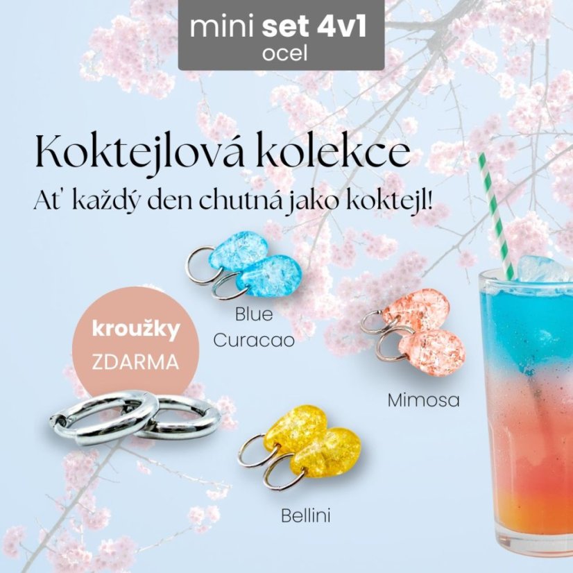 Koktejlová kolekce mini - chirurgická ocel s kroužky zdarma!