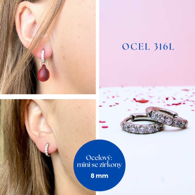 Set náušnic 4v1podle Tebe! - DESIGN KROUŽKU: 8mm s výraznými zirkony (ocel 316L)