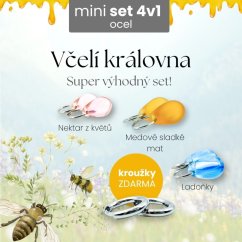 Mini set 4v1 Včelí královna - chirurgická ocel s kroužky zdarma!
