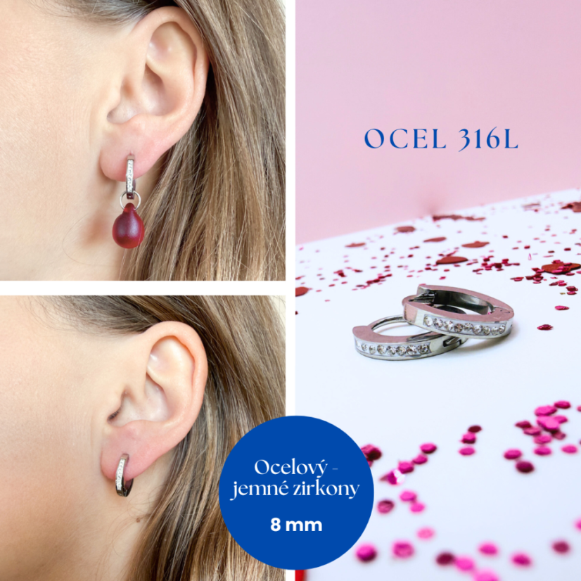 Set náušnic 4v1podle Tebe! - DESIGN KROUŽKU: 8mm Jemné zirkony (ocel 316L)