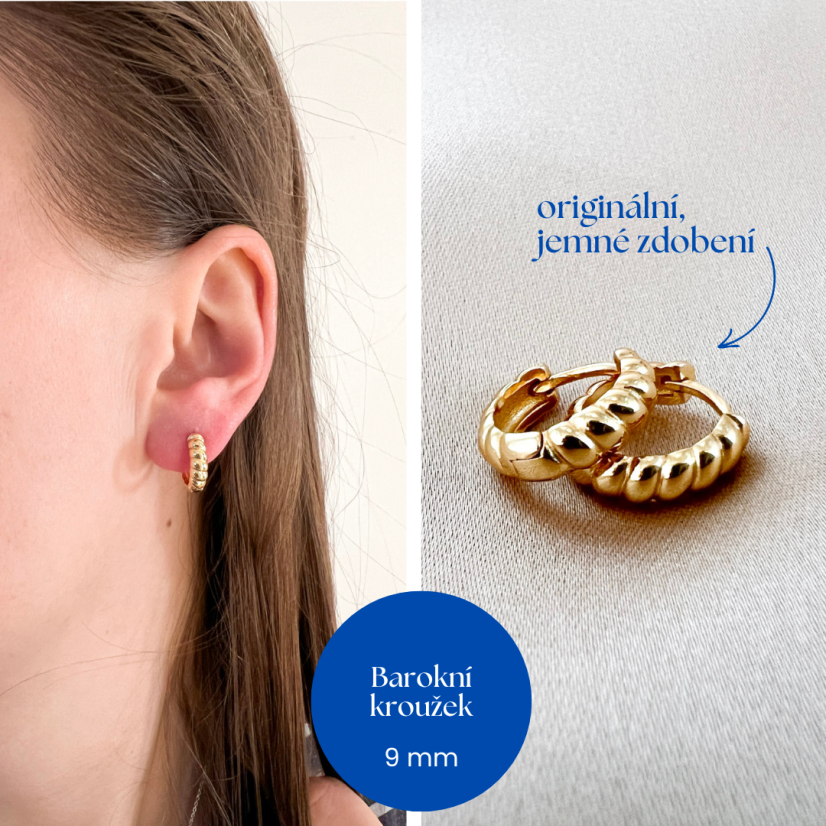 Set náušnic 4v1podle Tebe! - DESIGN KROUŽKU: 10mm Barokní  (zlacené stříbro)