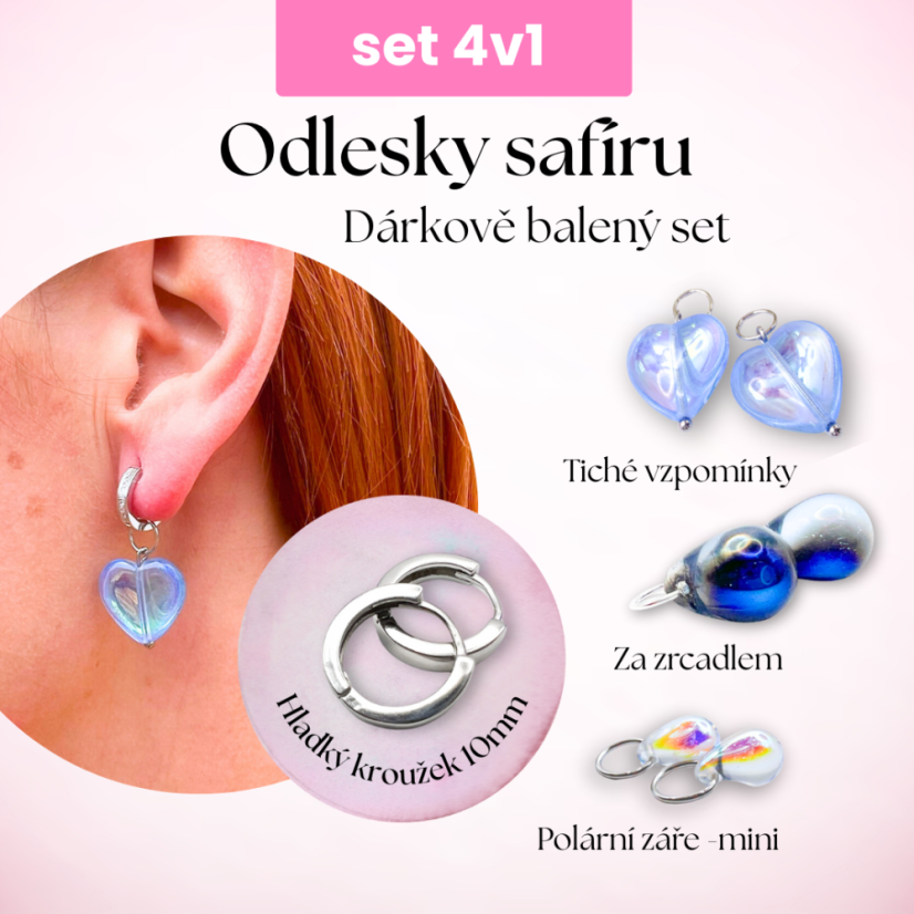Odlesk Safíru - Set náušnic 4v1 (10 mm kroužky hladké)