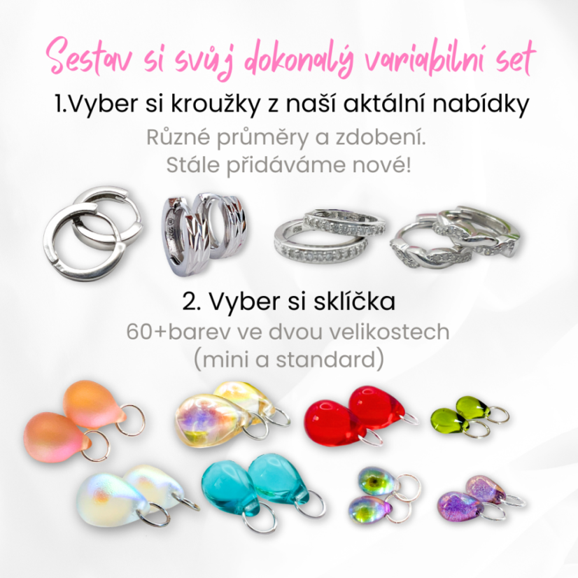 Set náušnic 4v1podle Tebe! - DESIGN KROUŽKU: 8mm se zirkony (zlacené stříbro)